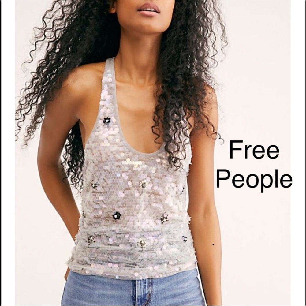 Free People Clear Silver Beaded
Sequin Tank